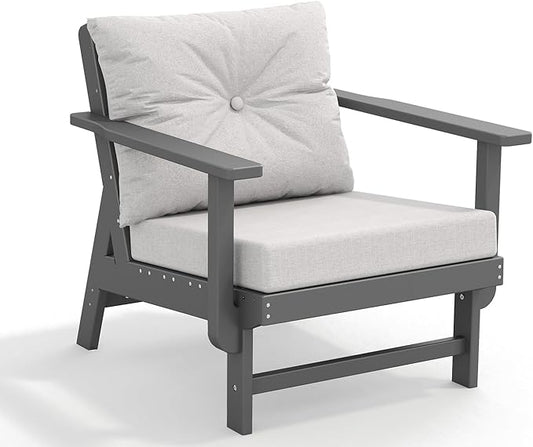 GREENVINES Outdoor-Couch | HDPE Plastic | Patio Sectional Conversation Set | All Weather Couches | Sofa with Detachable Armrests | for Porch Deck Lawn | Gray Frame Light Gray Cushion