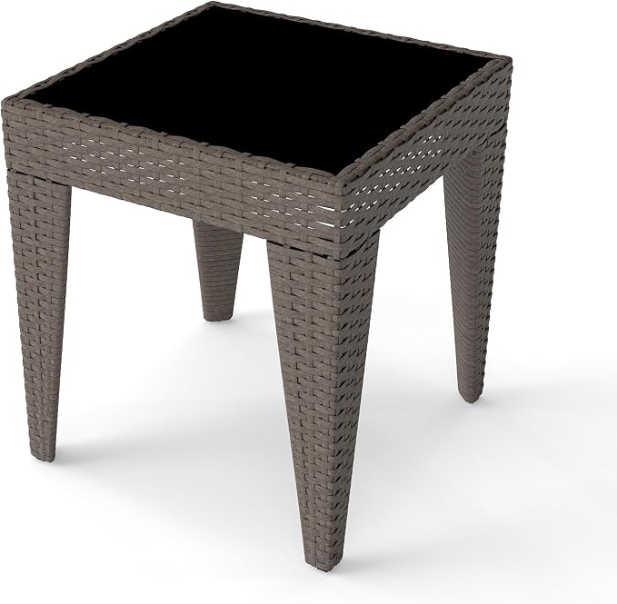 Outdoor Small Patio Table - PE Rattan Coffee Table, Wicker Side Table for Patio, Balcony & Porch, Durable & Iron Frame (1, Rattan Sesame)