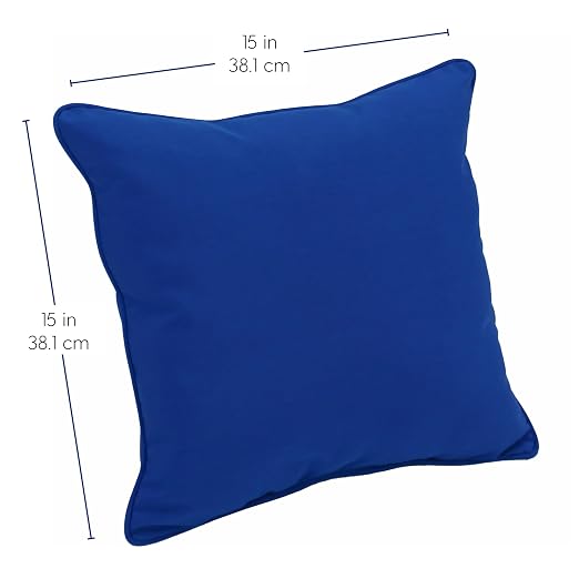 Factory Direct Partners Presidio 15" x 15" Square Decorative Throw Pillow Set with Piping for Indoor/Outdoor Furniture UV, Fade, Weather-Resistant Olefin Fabric (2-Pack) - Brilliant Blue, 13809-BB