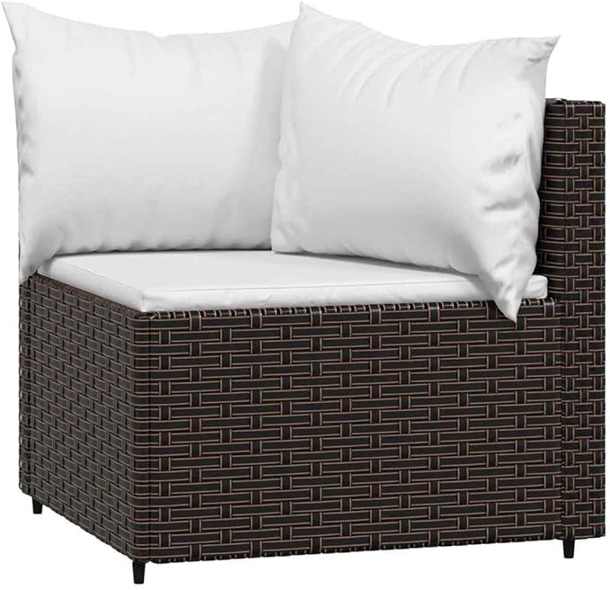 3 Piece Outdoor Sofa Set Brown Cream White 24.8 x 12.1 x 22.6 in Steel Frame PE Rattan Patio Sectional Furniture Modular Couch for Garden Balcony Backyard Chilling & Dining