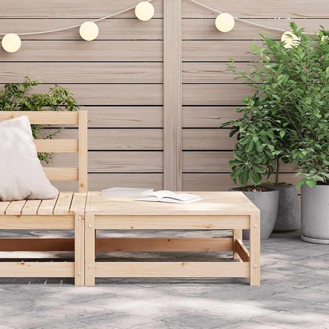 Outdoor Ottoman Square 27.6 in Solid Pine Wood Footstool Patio Sectional Furniture Natural Finish Modular Small Couch Set for Garden Balcony Living Room