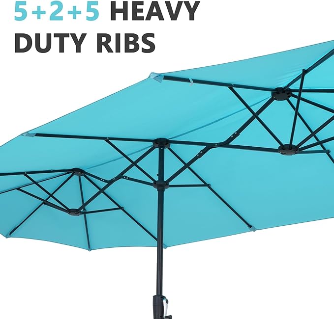 13Ft Large Patio Umbrella with Base Outdoor Double-Sided Market Extra Large Table Umbrella Easy Crank for Yard, Poolside, Deck-Blue