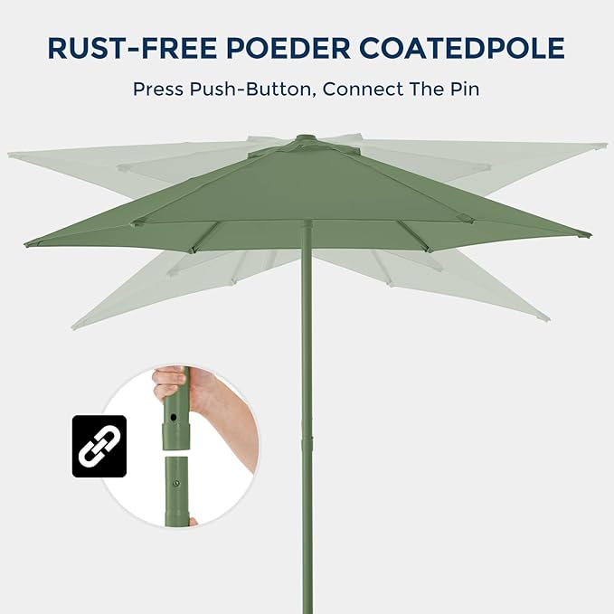 HOMSHADE 7.5ft Outdoor 1S Push-Up Patio Umbrella - Market Table Pool Deck Umbrella UPF50+ UV Protection with 6 Sturdy Ribs for Balcony, Garden, Lawn, Backyard (Light Green)