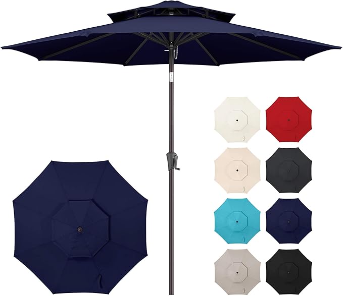 Jarka&Co 9ft Patio Umbrella Outdoor - 2 Tiers Table Outdoor Umbrella with Push Button Tilt Waterprool UV Protection, Sun Umbrella for Pool, Porch, Garden, Deck, Backyard (Navy Blue)