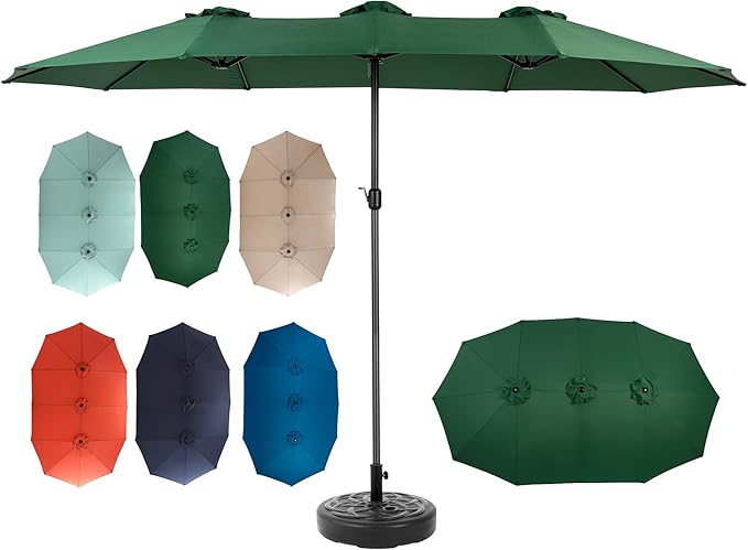 15ft Umbrella Outdoor Patio - Double-Sided Large Market Rectangle Umbrellas with Crank Handle for Patio Garden Yard Pool (No Base)