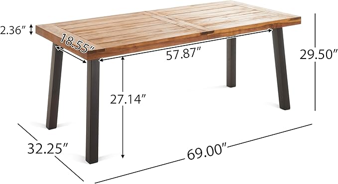 Christopher Knight Home Palin Wooden Patio Dining Set for 6, Acacia Wood Outdoor Dining Table Set for 6, 7 Piece Outdoor Dining Set with Rectangular Table and Armchair with Seat Cushion, Grey + Teak