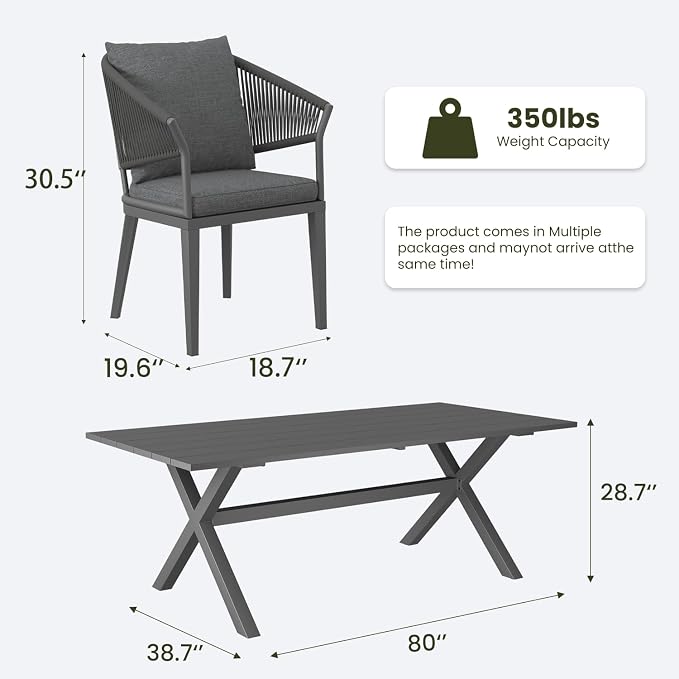 LayinSun 11 Piece Outdoor Dining Table Set, Aluminum Modern Rectangular Dining Table and All-Weather Wicker Chairs Set for Patio Deck Indoor Decor Kitchen