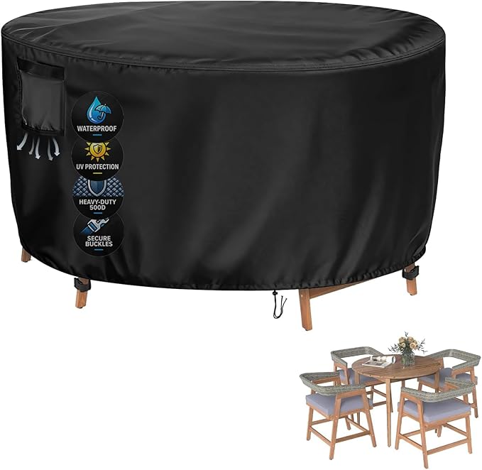 Extra Large 84 Inch Tall Round Patio Furniture Cover, Heavy Duty Waterproof Outdoor Cover for Bar Height Table Sets, Sectional Sofa (Black, 84"DIAx36"H)
