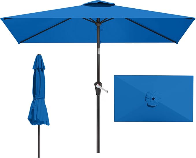 6.5x10FT Patio Umbrella, Outdoor Umbrella with Push Button Tilt and Crank, 8 Sturdy Ribs, UV Protection & Waterproof Market Umbrella for Pool, Backyard, Beach,Deck (Royal Blue)