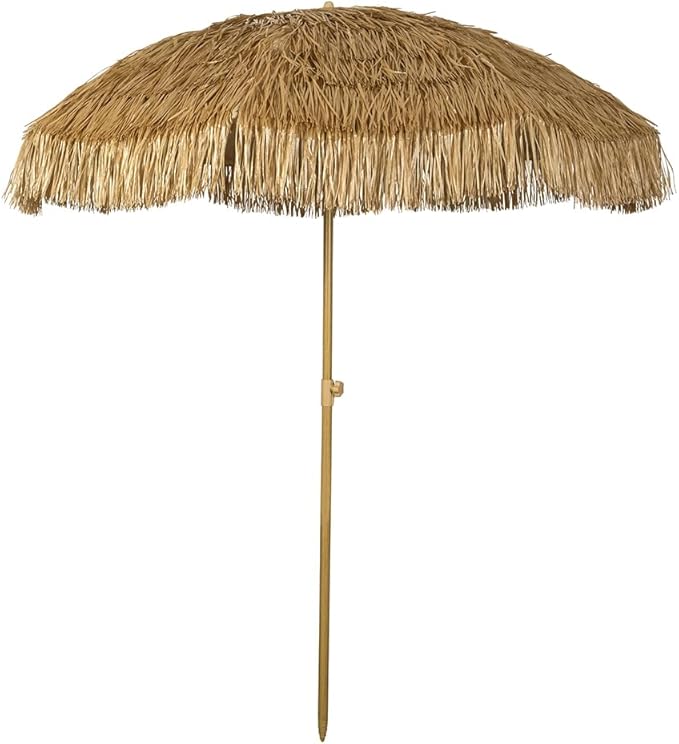 6.5 ft. Thatched Patio Tiki Umbrella with Tilt - Tropical Palapa Raffia Tiki Hut Hawaiian Hula Beach Umbrella, Including Portable Fabric Carry Bag.
