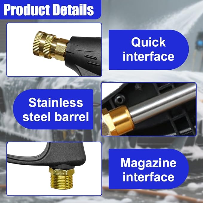 YoRise High-Pressure Car Washer Gun, 4350 PSI Max Power Automotive Washer Short Gun with 1/4" Outlet Quick Connect, M22-14 Thread Mini Vehicle Cleaning Sprayer Guns Tool(Gun)