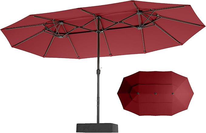 Sophia & William 15ft Extra Large Patio Umbrella with Base Included, 2-Tier Double-Sided Rectangle Outdoor Umbrella with Stand, Market Umbrella for Pool Garden Backyard, Red