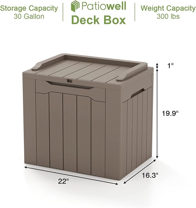 Patiowell 30 Gallon Resin Deck Box, Outdoor Storage Box for Patio Furniture, Deliveries, Pool Supplies,Waterproof and Lockable, Brown