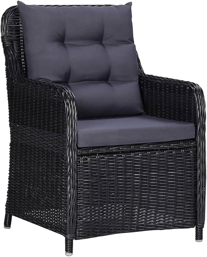 11-Piece Outdoor Dining Set Black and Dark Grey Hand-Woven PE Rattan Rectangular Patio Dining Furniture Set 78.7 x 39.4 x 29.1 in Powder-Coated Steel Frame for Garden Patio Balcony