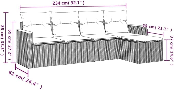 Outdoor Seating Furniture,Outdoor Conversation Sets,5 Piece Patio Sofa Set with Cushions Black Poly RattanSuitable for Patio, Garden, Gazebo Low