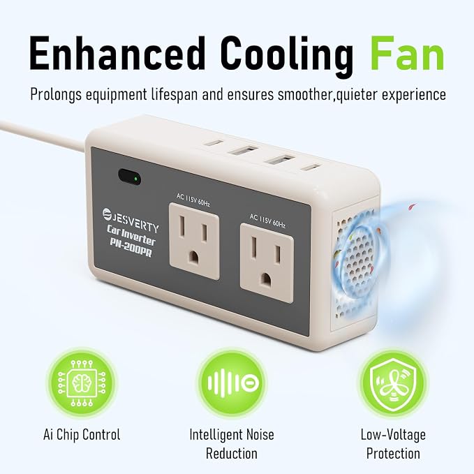 200W Car Power Inverter DC 12V to 110V AC, 30W USB-C & 20W USB-A Fast Charging, 2 AC Outlets for Laptop, Phone, Tablet, Game Console - Compatible with 12V Cigarette Lighter Socket