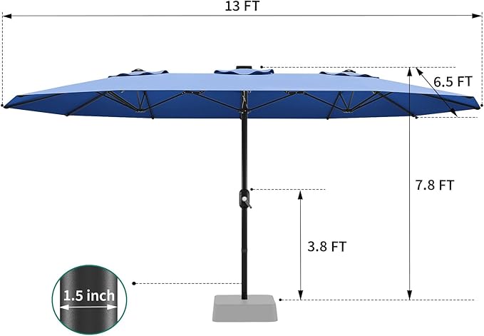 13ft Patio Umbrella with Double Canopy, Commercial Grade Extra Large Outdoor Market Umbrella for Patio Table, Pool & Backyard, Heavy Duty Aluminum Pole & Fiberglass Ribs, Parasol-Style Fabric, No Base