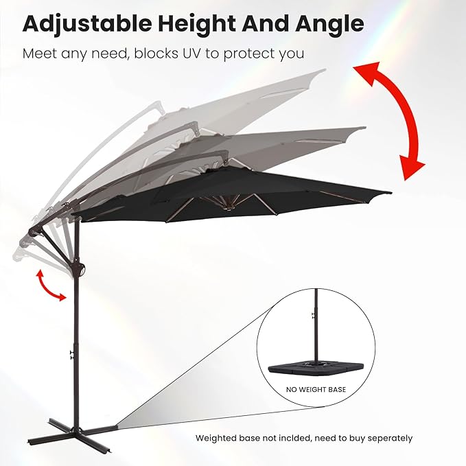 10FT Patio Umbrella, Outdoor Offset Cantilever Umbrella with Sturdy 8 Ribs, Easy Tilt Adjustment for Backyard Pool Garden,Black