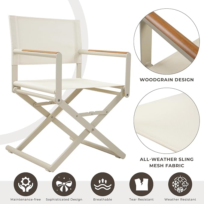 Grand patio 9-Piece Outdoor Dining Set, 8 Extra-Wide Folding Chairs & 1 Rectangle Expandable Table for 6-8 Person, Sling Mesh Patio Chairs with Wood Grain Table for Yard, Poolside, Deck, Apricot