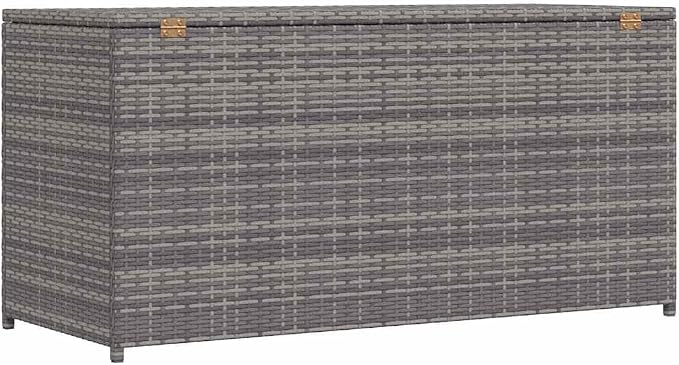 Powder Coated Steel and PE Rattan Storage Box with Gas Lift for Outdoor Use, Black Rectangular Storage Chest for Garden and Patio Organization