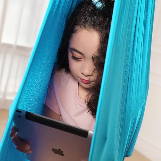 Yoga Swing for Kids Hammock Children Hangin Indoor Outdoor Autism Aspergers,ADHD Kids Hangin Therapy Swing 110inch x 39inch (Hardware Included) Sky Blue