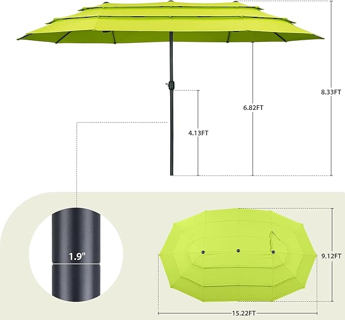 Ainfox 15ft Large Patio Umbrella, Outdoor Double-Sided Pool Umbrellas, 3 Tiers Large Rectangle Market Umbrella for Poolside
