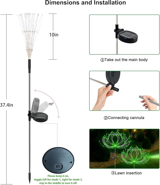 Slyuexu Solar Garden Lights Outdoor Waterproof, 2 Pack 120 LED Solar Firework Lights Decorative Garden Décor Outside for Flowerbed Pathway Party Christmas Decoration, Green