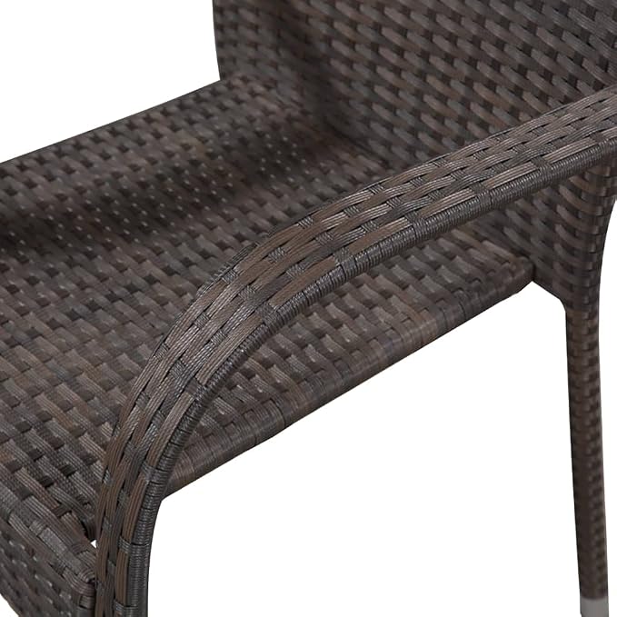 Patio Dining Set 3 Piece Brown Outdoor Rattan Table and 2 Chairs with Glass Top Powder Coated Steel Frame Weather Resistant for Garden Backyard Porch