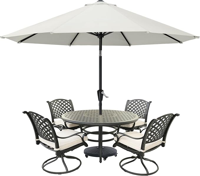 MASTERCANOPY 9FT Patio Umbrella with Push Button Tilt and Crank, Outdoor Market Umbrella with 8 Sturdy Ribs, UV Protection & Waterproof for Garden, Deck, Backyard, Pool (Light Beige)