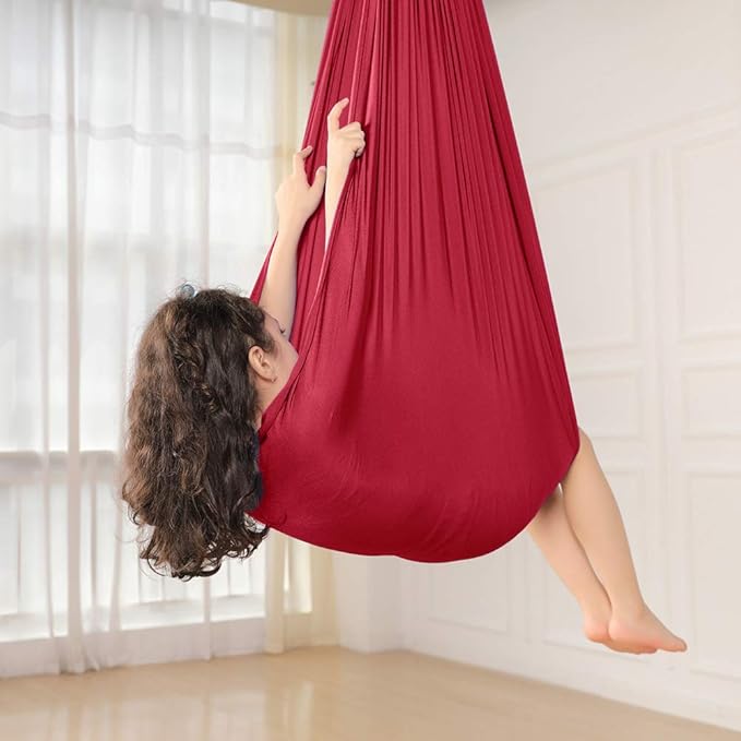 Yoga Swing for Kids Hammock Children Hangin Indoor Outdoor Autism Aspergers,ADHD Kids Hangin Therapy Swing 110inch x 39inch (Hardware Included) Wine Red