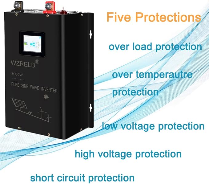 WZRELB 3000W 24V Pure Sine Wave Inverter,24 Volt DC to AC 120V 240V Split Phase Power Inverter,6KW Surge,5 AC Outlets,AC Hardwire Terminal,15ft LCD Remote Panel