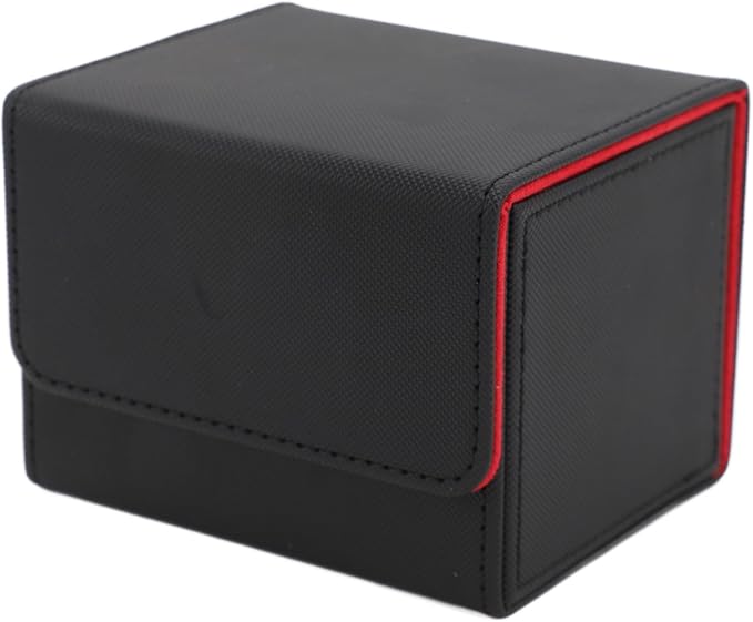 Zopsc PU Leather Card Deck Box with Magnetic Flap Lid, Large Capacity Card Holder for Game Cards Tarot Cards, Card Room Accessories Black Red