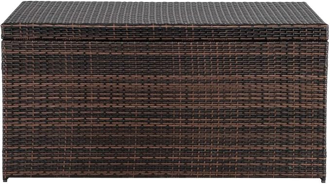 Henf Large 132 Gallon Outdoor Wicker Storage Box Patio Rattan Storage Deck Box, All Weather Patio Furniture Storage Organizer for Storing Tools, Accessories and Toys (Brown)