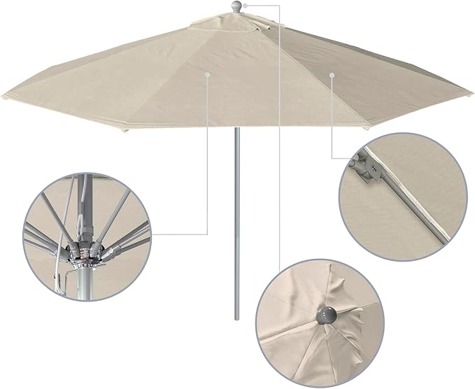 California Umbrella 11Ft Commercial Grade Sunbrella Fabric Market Umbrella, Pulley Lift, Aluminum/Fiberglass, 2mm pole wall, Silver Frame, Canvas Fabric