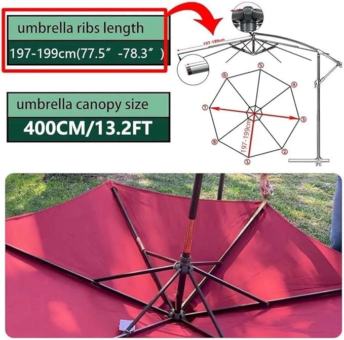 13ft – 8 Ribs Cantilever Umbrella Replacement Canopy Patio Offset Umbrella Fabric Top Cover with UV-Resistant Polyester for Outdoor Garden Deck Backyard