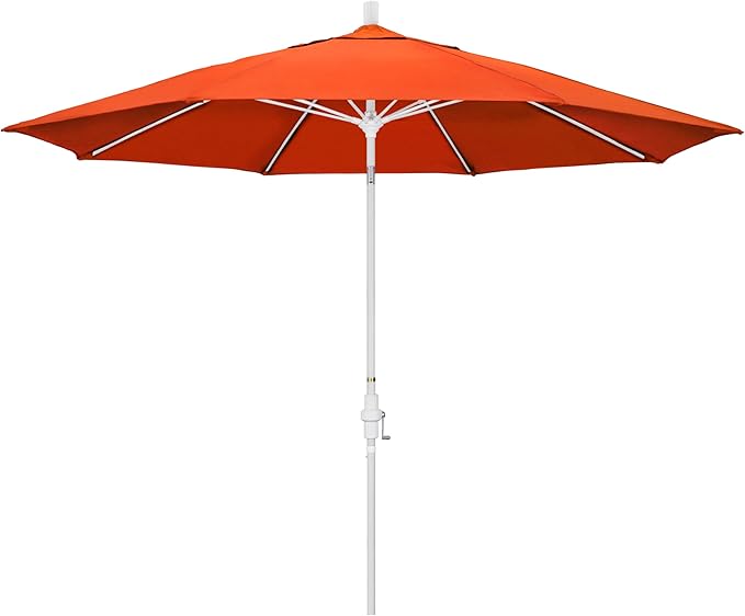 California Umbrella 11Ft Sunbrella Patio Umbrella, Fiberglass Ribs, Hand-Crank, Tilt-Collar, White Frame, Melon Fabric