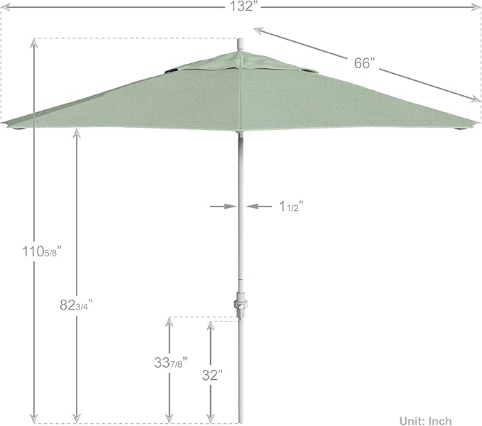 California Umbrella 11Ft Premium Sunbrella Patio Umbrella, Hand-Crank, Tilt-Collar, White Frame, Spa Fabric