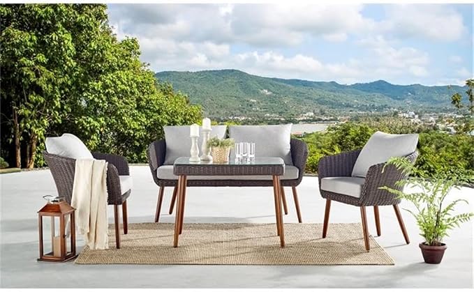 Alaterre Furniture Athens All-Weather Wicker Outdoor 26" H Cocktail Table with Glass Top, chocolate brown