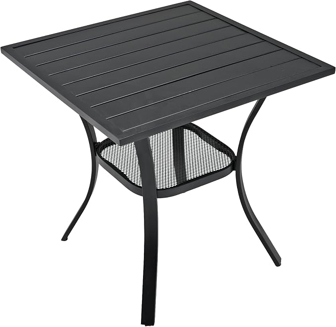 Outdoor Dining Table, 27.5" Square Patio Table for Lawn Garden Backyard, All Weather Metal Frame,Black