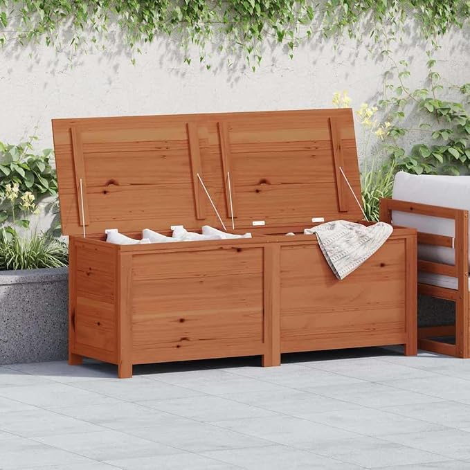 Outdoor Storage Box in Brown Solid Fir, 59.1 x 19.7 x 22 in Deck Box with Varnish Finish, Patio Cushion Chest for Garden Terrace Furniture