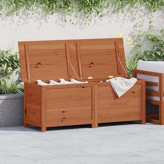 Wooden Outdoor Cushion Box Solid Fir Wood Storage Bench 59.1 x 19.7 x 22.0 Inches Brown Varnished Finish for Garden Patio and Deck