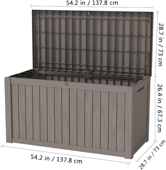 FEFLO 150 Gallon Outdoor Storage Box, Waterproof & Dustproof Resin Deck Box | UV-Resistant & Lockable Lid, Heavy-Duty Weatherproof Outside Storage Box for Patio Cushions, Garden Tools, Pool Accessories