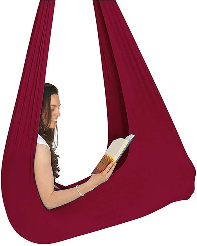 Elastic Kids Adult Hammock Therapy Swing Outdoor Indoor with Special Needs Autism ADHD Aspergers for Child Cuddle Sensory Parcel Steady Seat (Color : Wine Red, Size : 100 x 280 cm)