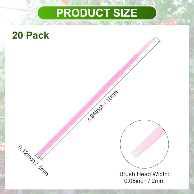 M METERXITY 20-Pack Pollinator Brush, 0.08inch/2mm Plastic Vegetable Pollinator Pen Manual Pollination Tool for Gardening/Greenhouse/Hydroponic Plants/Flower [Pink]