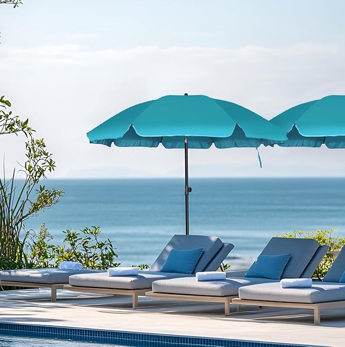 Blissun 6.5ft Patio Umbrella with Push Button Tilt & Height Adjustable, UV50+ Sun Protection with Sturdy Fiberglass Ribs & Iron Pole, Market Umbrella for Outdoor Table Garden Backyard Beach