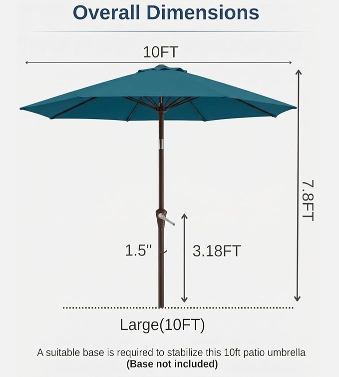 10FT Patio Umbrella, Outdoor Umbrella with Push Button Tilt and Crank, 8 Sturdy Ribs, UV Protection & Waterproof Market Umbrella for Pool, Backyard, Beach,Deck (Lake Blue)