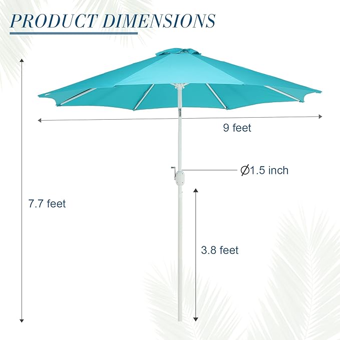 BPS 9FT Outdoor Patio Umbrella, Outdoor Market Table Umbrella with 8 Sturdy Ribs, Push Button Tilt and Crank for Garden, Deck, Backyard, Poolside