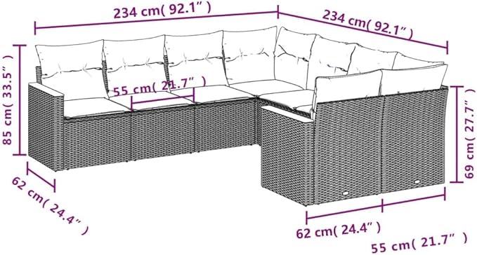 8 Piece Patio Sofa Set with Cushions, Outdoor Sofa Sets Porch Furniture Set Patio Conversation Set Front Porch Furniture for Piazza Negotiation Area Exhibition Garden Black Poly Rattan