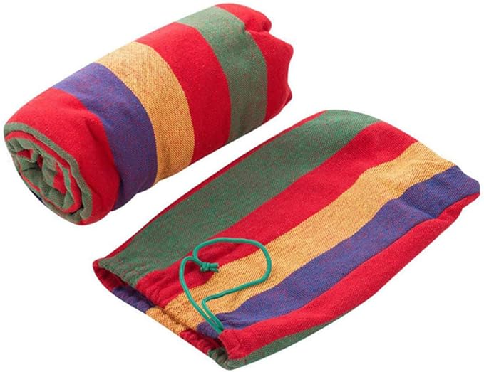 INOOMP Double Thickened Canvas Outdoor Hammock with Two Binding Ropes and Carry Bag Lightweight Camping Swing Chair in Red for Travel Backpacking Relaxation