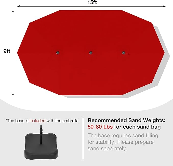 Joyside 15FT Large Patio Umbrella, Outdoor Double Sided Umbrella, Rectangle Umbrella with Crank Handle, 12 Sturdy Ribs for Deck, Porch and Pool